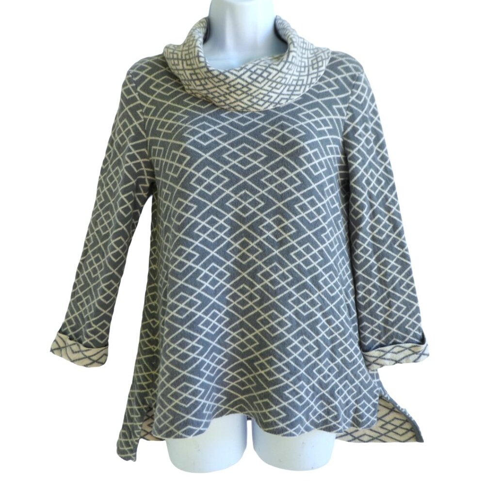 Moth Anthropologie Gray ALPaCa Blend Sweater Cowl Neck Geo Hi Low Side Slits S
